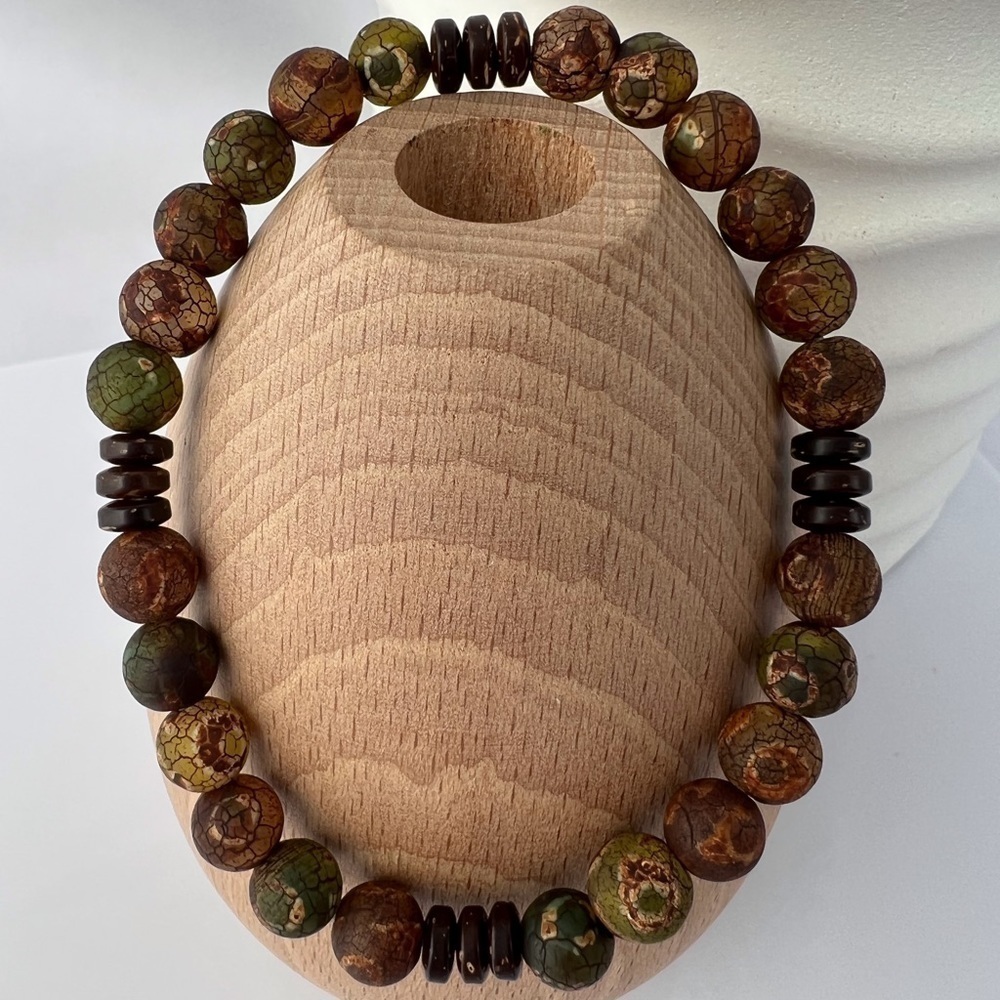 Earth Tones Tibetan Matte Agate Stretch Beaded Bracelet